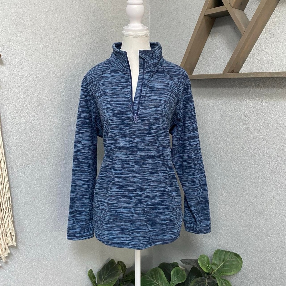 BLUE HEATHERED MOCK NECK QUARTER ZIP PULLOVER SWEATSHIRT OUTDOOR GORPCORE CASUAL